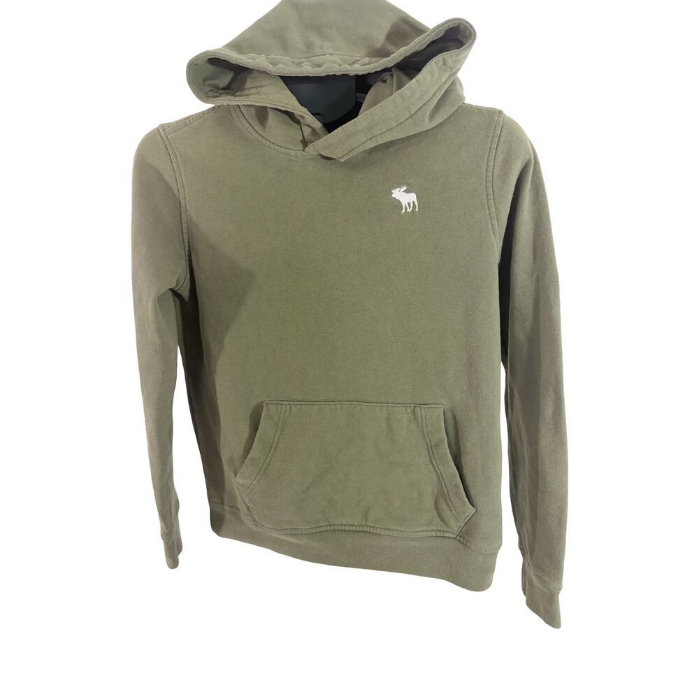 Abercrombie Kids Hoodie 13/14 Olive Green Moose Logo Pullover Sweatshirt